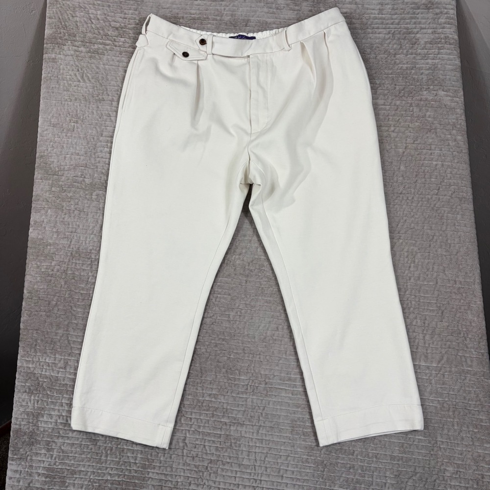 Ralph Lauren Purple Label Stretch Jersey Trouser Cream Pleated Made in Italy 40